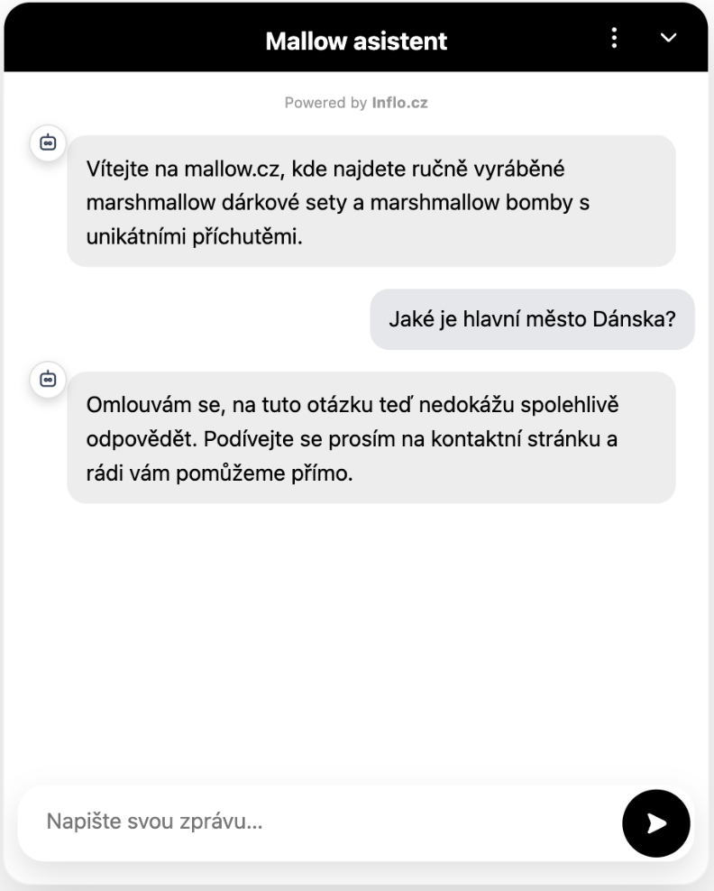 Odpovídá jen na povolená témata