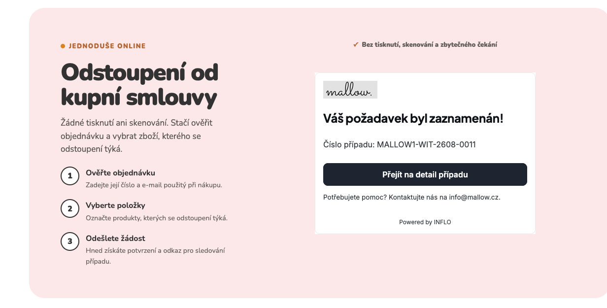 Potvrzení o zaznamenání požadavku